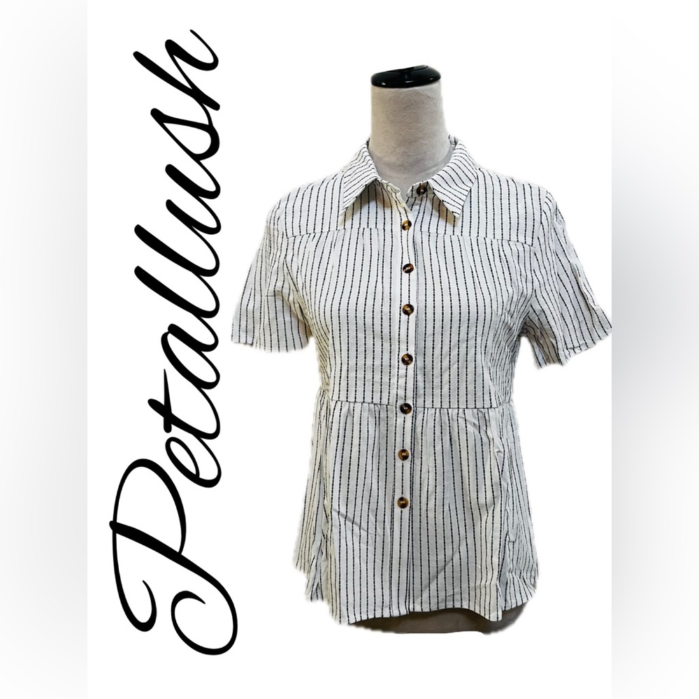 P12 Petallush Black and White Peplum Button Down Shirt size XS